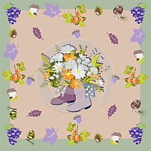 Rubber boots with flowers, grapes, rose hips